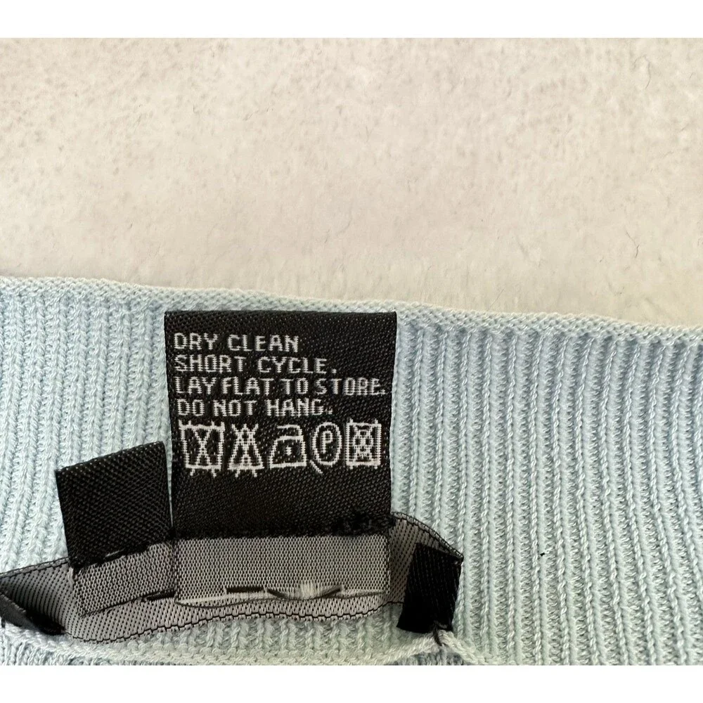 Per Se Women Light Blue Cotton Blend Textured Knit Short Sleeve Sweater Top Sz M